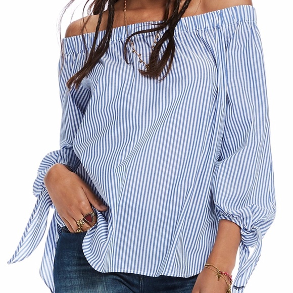 Scotch & Soda Stripe Off-the-Shoulder Shirt - Picture 2 of 4